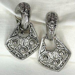 Chunky Mid-Century Modern Silver Tone Clip-on Earrings